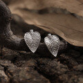 wholesale S925 Sterling Silver 671 Leaf Texture Micro-Pavé Diamond Stud Earrings for Women, Minimalist Style, Small and Unique, Versatile Silver Ear Accessories-0-1