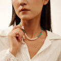 wholesale Silver Baroque Imitation Pearl Turquoise Necklace Bohemian Style Collarbone Chain for Women-0-2