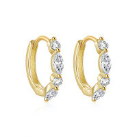 wholesale S925 Sterling Silver Classic Minimalist Zircon-accented Premium Hoop Earrings With Drop Zircon,。-Gold-White Diamond 925 Silver