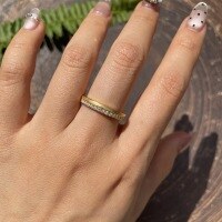 wholesale 18k Gold Plated S925 Silver Double Layer Small Chanel Style Vintage Brushed Full Moissanite Row Ring for Women-Gold 0.26ct No. 8