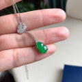 wholesale S925 Sterling Silver High Icy Translucent Yang Green Jadeite Gourd Pendant Necklace for Women, Elegant and Sophisticated New Chinese Style-0-3