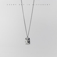 wholesale S925 silver uneven surface retro square pendant necklace with irregular geometric Japanese-style chain D7358-Gold>925 silver