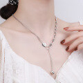 wholesale S925 Sterling Silver Korean-style Side Chain with Interwoven Thick Rope and Full Thick Chain, Featuring a Heart Pendant and Tassel Collarbone Necklace-0-3