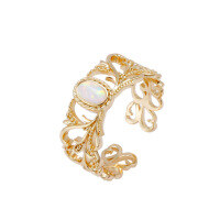 wholesale S925 silver gold-plated opal vine elegant vintage palace-style Japanese light luxury jewelry open ring-Vine Beautiful Opal Open Ring>One Size