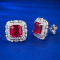 wholesale S925 Silver Alloy Simulated Ruby 7*7 Pagoda Ear Studs for Women, Minimalist and Versatile for Daily Wear-0-3
