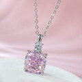 wholesale S925 silver jewelry new 10*10 pink diamond radiant cut small design luxury style necklace-0-1