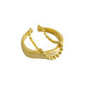 wholesale S925 Sterling Silver Korean Version Ins Minimalist Design Textured Cold Tone Beaded Chain Brushed Double Layer Open Adjustable Ring for Women-0-4