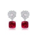 wholesale Metal: S925 Silver Plated Cross-Border New Product Fashion Light Luxury Cultivated Ruby Inlaid Earrings, European and American Style Simulated Rose Flower Ear Studs-0-4