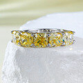 wholesale S925 Sterling Silver 5*5mm Chubby Square Yellow Diamond Five-Stone Ring for Women-0-5