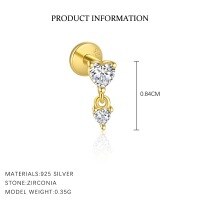 wholesale S925 Sterling Silver Tassel Zircon Flat Back Earrings For Women, French Style Trendy Luxury High-end European And American Wholesale-E4721-Gold/Single 925 Silver