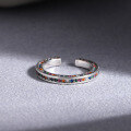 wholesale Metal zirconia light luxury colored ring for women, ins design open adjustable finger ring-0-1