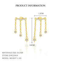 wholesale S925 Sterling Silver Star Tassel Inlaid With Zircon Earrings For Women, European And American French Stylish Personality High-end Sense-E4698-Gold/Pair 925 Silver