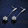 Sterling Silver Moissanite Earrings, Bull Head Dangle with Tassels, Direct Factory Sale-0-2