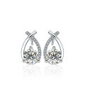 wholesale S925 Sterling Silver Geometric Zircon Earrings Korean Style New Fashion Cross Fishtail Set with Diamonds Luxury Versatile Stud Earrings for Women-0-4