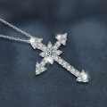 Sterling Silver Moissanite Full Pavé Cross Pendant Necklace, 50ct-0-1