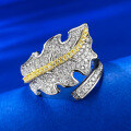wholesale 925 Silver New Luxury Full-Diamond European-American Leaf Open Ring for Cross-Border Ins Style-0-1