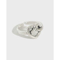 wholesale S925 Sterling Silver ARKorean Version Minimalist Retro Heart-shaped Ring Versatile Personality Silver Ring-0-0