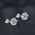 Sterling Silver Moissanite Floral Six-Prong Stud Earrings-0-0
