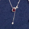 wholesale S925 Sterling Silver Light Luxury Red Diamond Necklace, Fashionable and Versatile, Elegant and Unique, Niche Design with a High-End Sense, Collarbone Chain-0-6