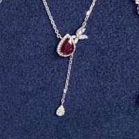 wholesale S925 Sterling Silver Light Luxury Red Diamond Necklace, Fashionable and Versatile, Elegant and Unique, Niche Design with a High-End Sense, Collarbone Chain-xb879-water drop ruby tassel necklace