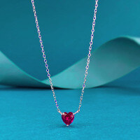 wholesale S925 Silver New 6*6 Heart-Shaped Pigeon Blood Red Necklace Red Diamond Heart Women's Fashion Cross-Border Live-N504 Pigeon Blood Red Heart 925 Silver