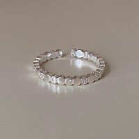 wholesale S925 Sterling Silver Nalan Small Design Irregular Geometric Plain Circle Lava Texture Square Ring R02323-S925 silver ring Adjustable opening