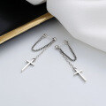 wholesale S925 Sterling Silver Tassel Integrated Cross Stud Earrings Creative Edgy and Stylish Women's Earrings-0-1