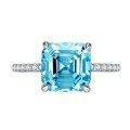 wholesale 925 Silver Zhuo Zhifan New 9*9 High Carbon Simulated Diamond Aquamarine Simulation Diamond Ring for Women Wedding Engagement-0-4