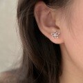 wholesale Sterling Silver S999 Hollow Five-Pointed Star Inlaid Stud Earrings for Women, Small and Exquisite, Luxurious and Versatile Star Earrings-0-2