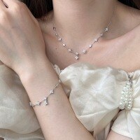 wholesale 925 Silver Korean Japanese Light Luxury Necklace for Women, Small and Chic Minimalist Fairy Style Forest-themed Choker Silver Jewelry Set-DY150284-SW-WH>925 silver