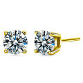 Gold-Plated S925 Silver Classic Four-Prong Moissanite Stud Earrings, Cross-Border Hot Seller-0-13