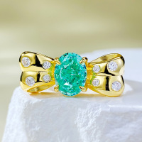 wholesale S925 gold-plated 6*8mm Paraiba ice-cut ring for women,-R850 Paraiba>No. 6