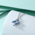 wholesale S925 Sterling Silver Square Four-Edged Sapphire Pendant Fashionable Personalized Silver Jewelry Fish and Water Deep Affection Necklace for Women Niche Design-0-1