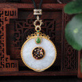 wholesale 925 Silver Gold-Plated with Ice Glutinous Rice Jadeite, Authenticated Light Luxury Hanfu Accessory Jade Pendant Peace Buckle-0-0
