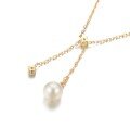 wholesale 18K Gold and 9K Rose Gold Freshwater Natural Pearl Minimalist Tassel Collarbone Necklace Gift-0-2