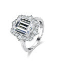 S925 Silver Moissanite Ring Women's Luxury Setting Fancy Shape Emerald Cut Rectangle 4 Carat-0-0