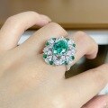 wholesale S925 Sterling Silver Emerald Ring for Women, Garden Candy Color Series, Oval Solitaire Diamond Ring for Banquets and Occasions-0-2