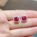 wholesale S925 Sterling Silver Zhuo Zhifan Jewelry New 1ct Pigeon Blood Red Ear Studs High Carbon Diamond European and American Retro 7*7 Earrings-0-2