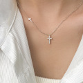 wholesale S925 silver women's Korean-style elegant full-diamond cross necklace, fashionable and simple collarbone chain D5628-0-0