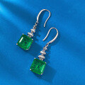 wholesale 925 Silver Plated ZHUOZHFAN Jewelry 10*10mm Simulated Emerald Cut Full Diamond Extravagant Retro Square Earrings Ear Drops-0-2