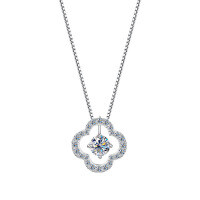 Sterling Silver Moissanite Lucky Clover Pendant Necklace-S925 sterling silver + 50 points moissanite  925 silver