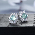S925 Silver Inlaid Natural Weicui Sunflower Stud Earrings-0-3