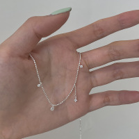 wholesale S925 Sterling Silver Fresh and Sweet Ins-Style Niche Design Diamond-Inlaid Teardrop Fringe Pendant Necklace Y01907-S925 silver necklace silver>925 silver