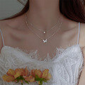 wholesale 925 Sterling Silver Double-Layer Butterfly Necklace for Women, Minimalist and Trendy Ins Style High-End Delicate Collarbone Chain-0-3