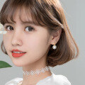 wholesale S925 silver retro-style synthetic pearl ear clip for women, Korean-inspired short hoop earrings G7102-0-3