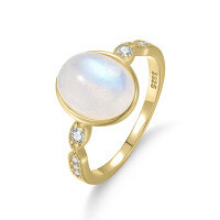 wholesale S925 Sterling Silver Gold-Plated 32ct Gemstone Ring Women Unique Design Natural Moonstone Ring-3.2 carat natural moonstone ring  US size 10 (China size 22)