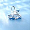 wholesale S925 Sterling Silver "The Rest of My Life is You" Couple Rings, Blue Enamel Mermaid Tail Shell Matching Bands, Wholesale Gift-0-2