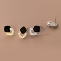 wholesale S925 silver short elegant diamond-inlaid hollow square earrings for women, Korean-style sweet ear accessories M01065-0-1