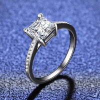 S925 Silver Four-Prong Princess-Cut Moissanite Ring for Women, Live Stream Supply-1 carat (empty)  10 yards