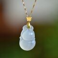 wholesale 925 Sterling Silver Certified Ice-Type White Chalcedony Gourd Pendant New Chinese Style Ancient Wind Necklace with Jasper Clasp and Agate Chain-0-1